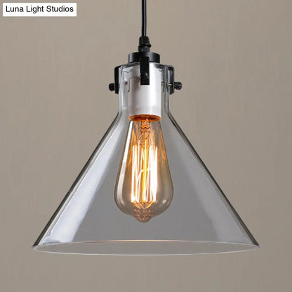 1-Light Cone Shaped Pendant Lighting - Factory Black with Yellow, Clear, or Smoked Glass - Hanging Light Fixture