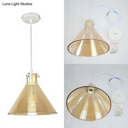 1-Light Cone Shaped Pendant Lighting - Factory Black with Yellow, Clear, or Smoked Glass - Hanging Light Fixture