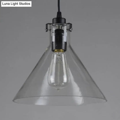 1-Light Cone Shaped Pendant Lighting - Factory Black with Yellow, Clear, or Smoked Glass - Hanging Light Fixture