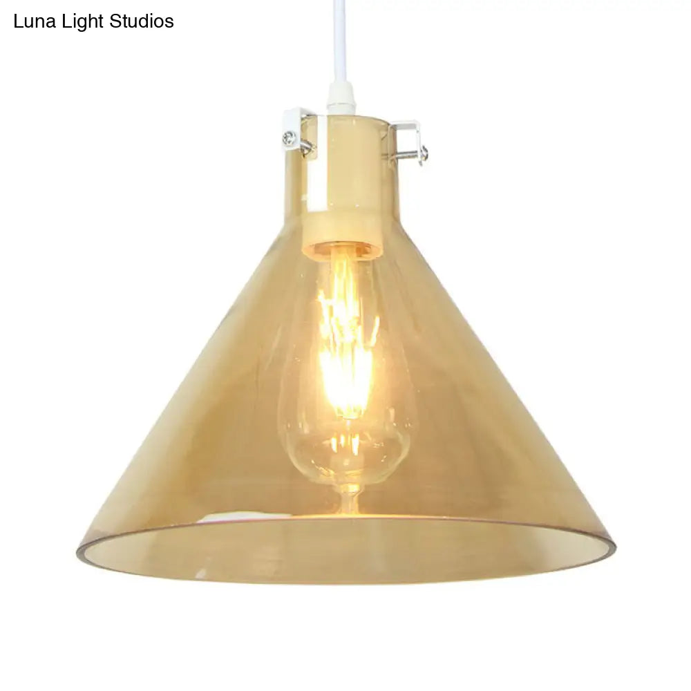 1-Light Cone Shaped Pendant Lighting - Factory Black with Yellow, Clear, or Smoked Glass - Hanging Light Fixture