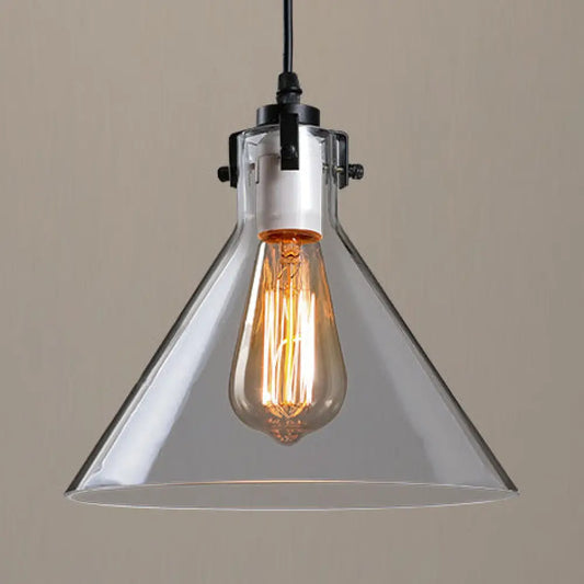 1-Light Cone Shaped Pendant Lighting - Factory Black with Yellow, Clear, or Smoked Glass - Hanging Light Fixture