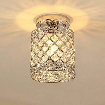DecorBites™ DecorBites™ 1-Light Crystal Embedded Flush Mount Lamp with Chrome Finish for Aisle- Cylindrical Design