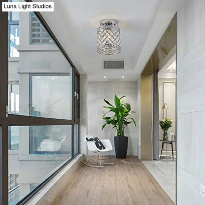 DecorBites™ DecorBites™ 1-Light Crystal Embedded Flush Mount Lamp with Chrome Finish for Aisle- Cylindrical Design