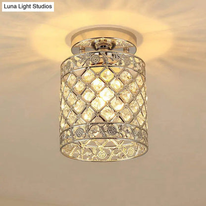 DecorBites™ DecorBites™ 1-Light Crystal Embedded Flush Mount Lamp with Chrome Finish for Aisle- Cylindrical Design