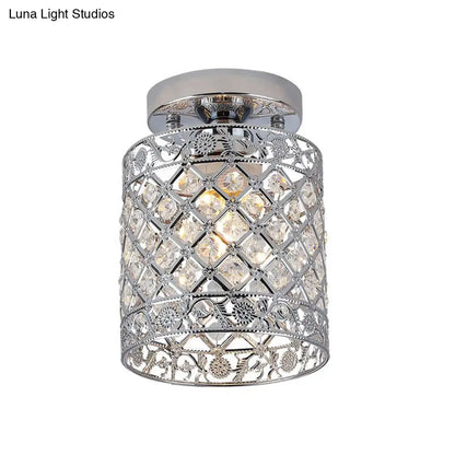 DecorBites™ DecorBites™ 1-Light Crystal Embedded Flush Mount Lamp with Chrome Finish for Aisle- Cylindrical Design