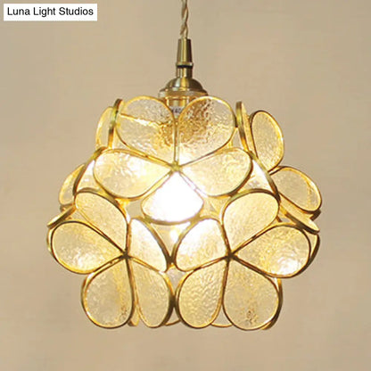 DecorBites™ مصباح سقف معلق على شكل زهرة من مصباح واحد على طراز تيفاني، أزرق/شفاف/وردي، مصنوع من زجاج مقاوم للصدأ