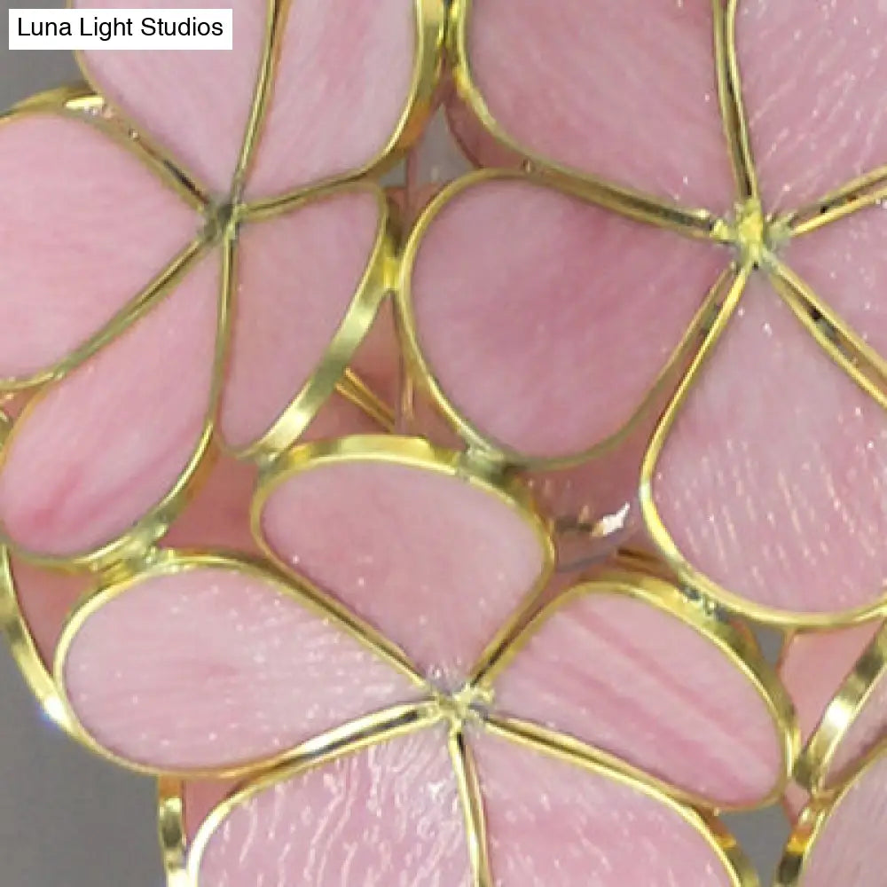 1 Light Flower Hanging Ceiling Light Tiffany Style Blue/Clear/Pink Stainless Glass Suspension Pendant Light