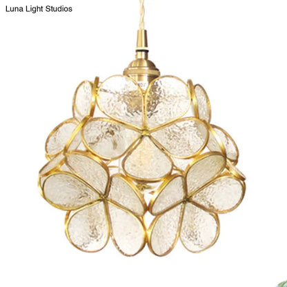 DecorBites™ مصباح سقف معلق على شكل زهرة من مصباح واحد على طراز تيفاني، أزرق/شفاف/وردي، مصنوع من زجاج مقاوم للصدأ