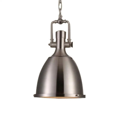 1-Light Industrial Pendant Lamp with Nickel/Copper Finish, Metal Dome Shade, Chain & Glass Diffuser