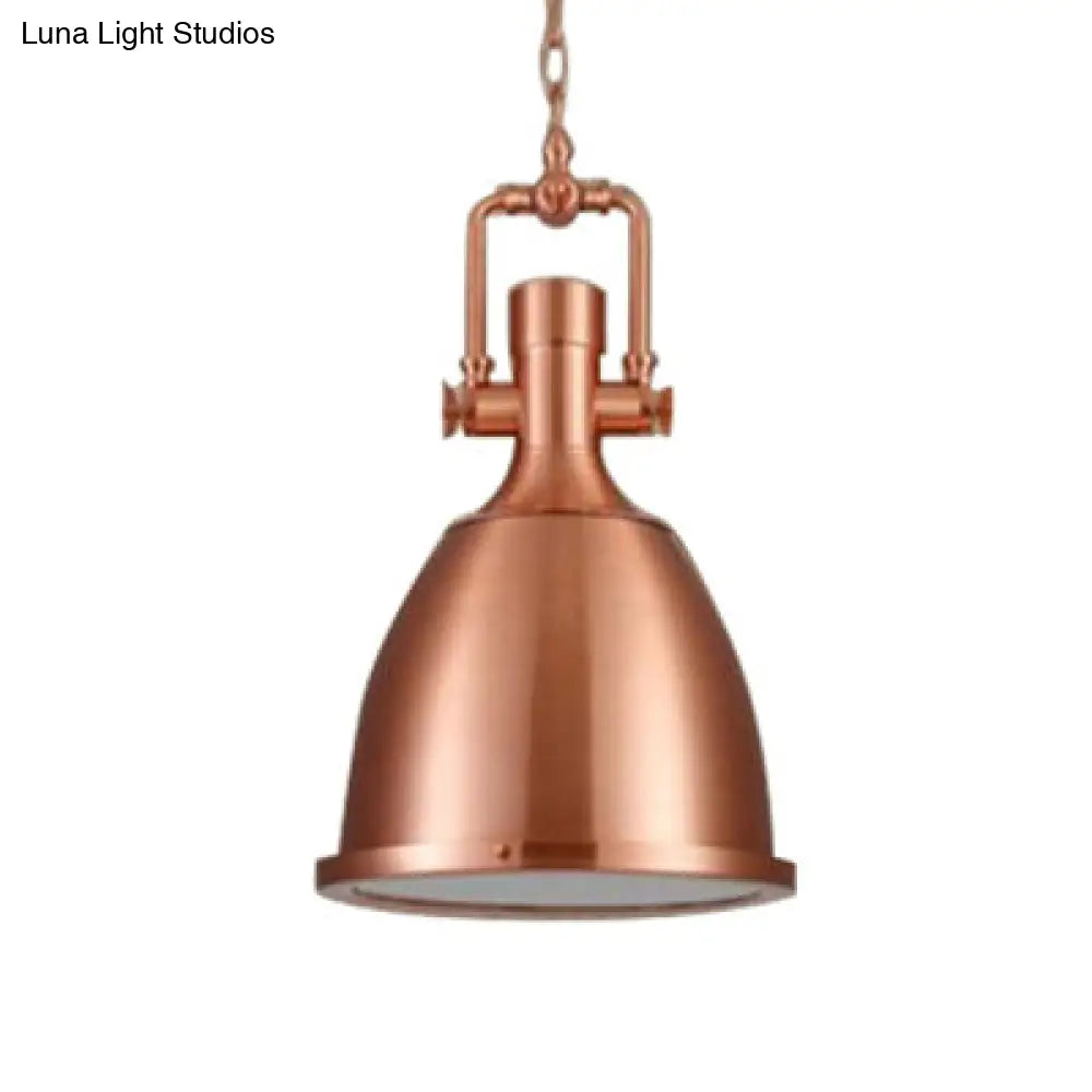 1-Light Industrial Pendant Lamp with Nickel/Copper Finish, Metal Dome Shade, Chain & Glass Diffuser