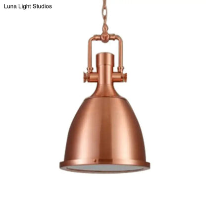 1-Light Industrial Pendant Lamp with Nickel/Copper Finish, Metal Dome Shade, Chain & Glass Diffuser