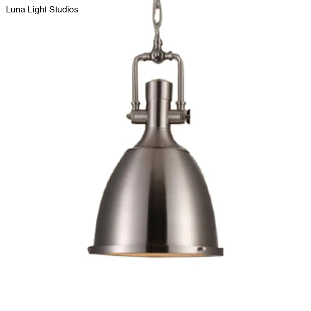 1-Light Industrial Pendant Lamp with Nickel/Copper Finish, Metal Dome Shade, Chain & Glass Diffuser