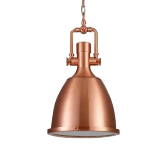 1-Light Industrial Pendant Lamp with Nickel/Copper Finish, Metal Dome Shade, Chain & Glass Diffuser