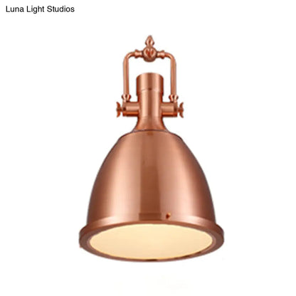 1-Light Industrial Pendant Lamp with Nickel/Copper Finish, Metal Dome Shade, Chain & Glass Diffuser