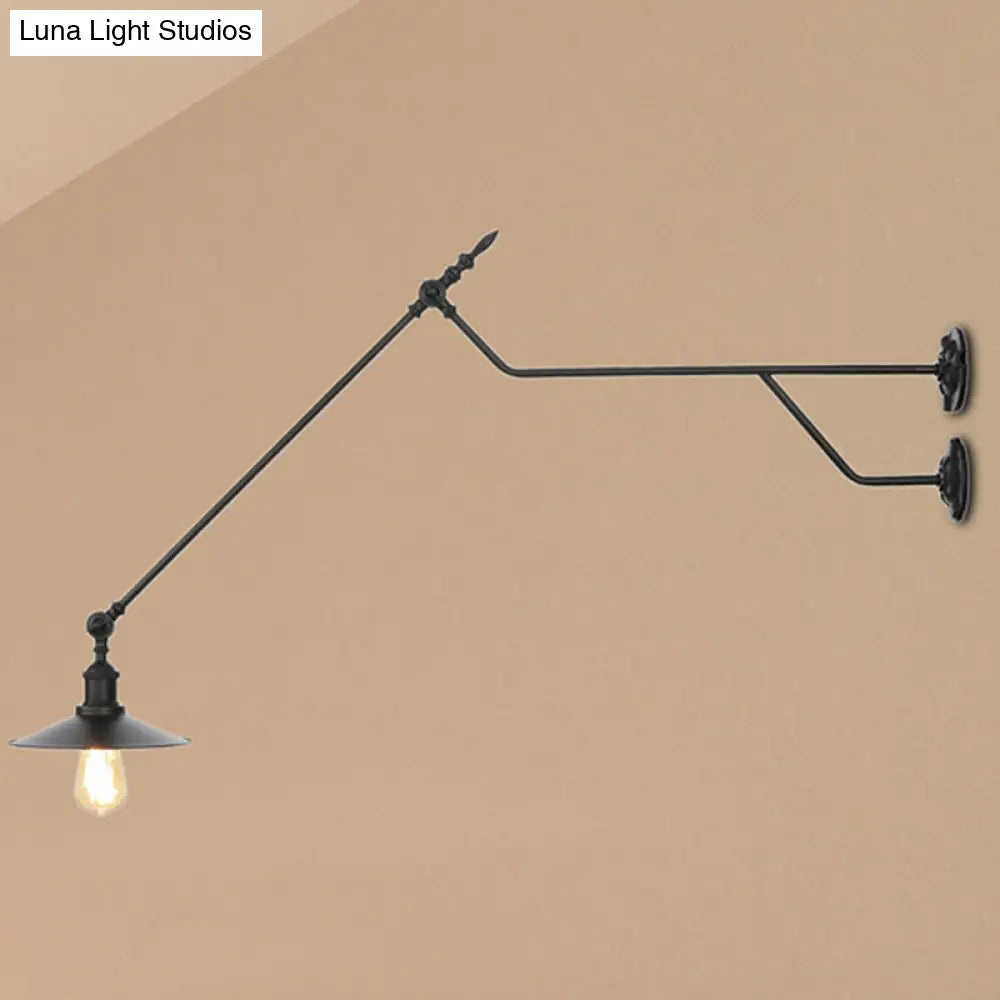 1-Light Industrial Wall Mounted Sconce with Metal Cone Shade in Black, Red and White for Living Room