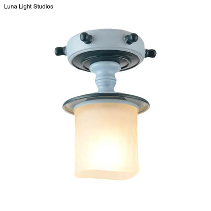 DecorBites™ DecorBites™ 1-Light Mediterranean Blue Corridor Semi-Flush Mount with Opal Glass Shade