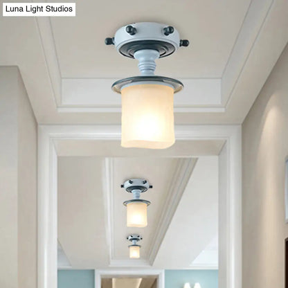 DecorBites™ DecorBites™ 1-Light Mediterranean Blue Corridor Semi-Flush Mount with Opal Glass Shade