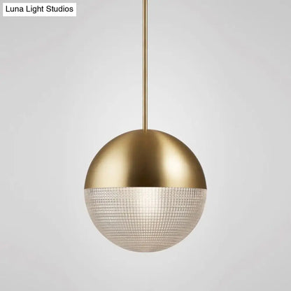 1-Light Metal Pendant Lamp with Mid-Century Modern Spherical Prismatic Glass