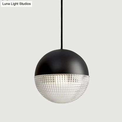 1-Light Metal Pendant Lamp with Mid-Century Modern Spherical Prismatic Glass