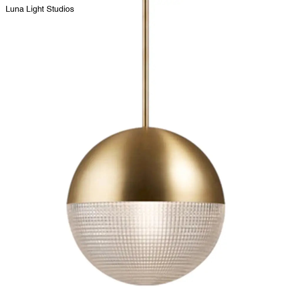 1-Light Metal Pendant Lamp with Mid-Century Modern Spherical Prismatic Glass