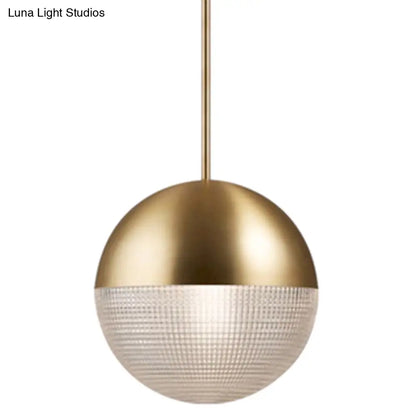 1-Light Metal Pendant Lamp with Mid-Century Modern Spherical Prismatic Glass