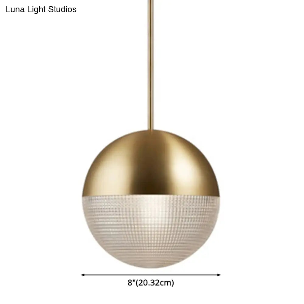 1-Light Metal Pendant Lamp with Mid-Century Modern Spherical Prismatic Glass