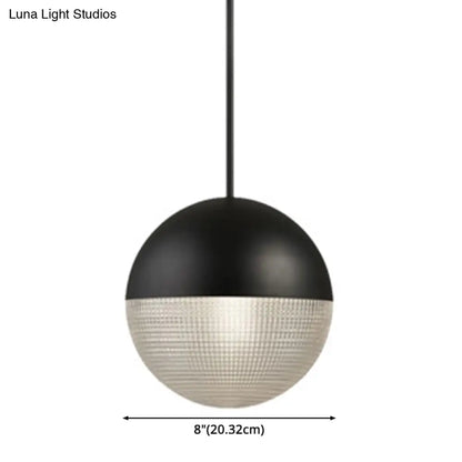 1-Light Metal Pendant Lamp with Mid-Century Modern Spherical Prismatic Glass