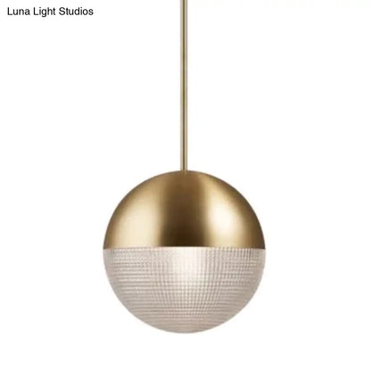 1-Light Metal Pendant Lamp with Mid-Century Modern Spherical Prismatic Glass