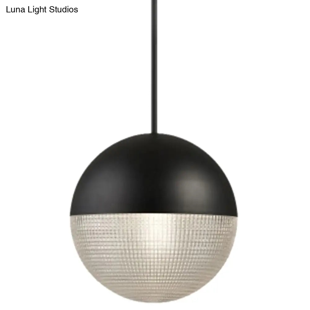 1-Light Metal Pendant Lamp with Mid-Century Modern Spherical Prismatic Glass