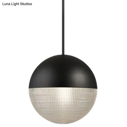 1-Light Metal Pendant Lamp with Mid-Century Modern Spherical Prismatic Glass