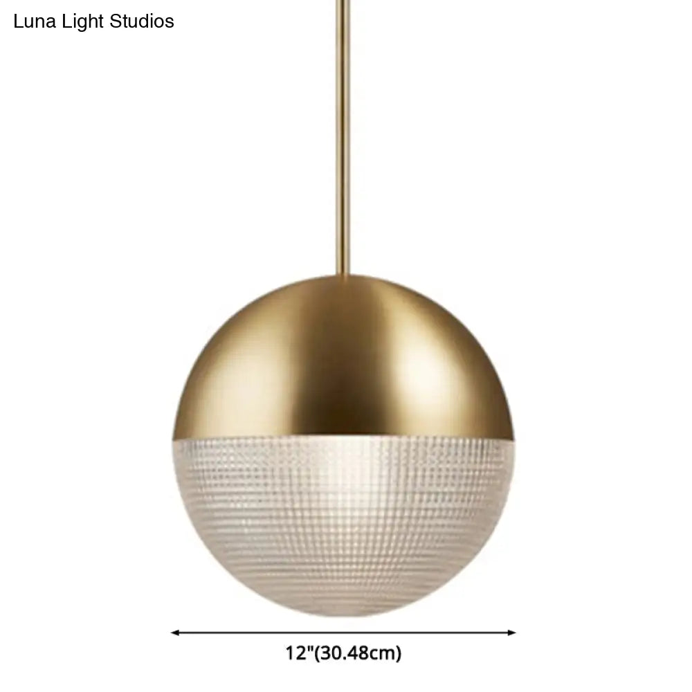 1-Light Metal Pendant Lamp with Mid-Century Modern Spherical Prismatic Glass