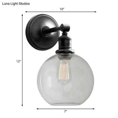 Aplique metálico de 1 luz con globo/cono negro/cromado para montaje en pared de dormitorio industrial