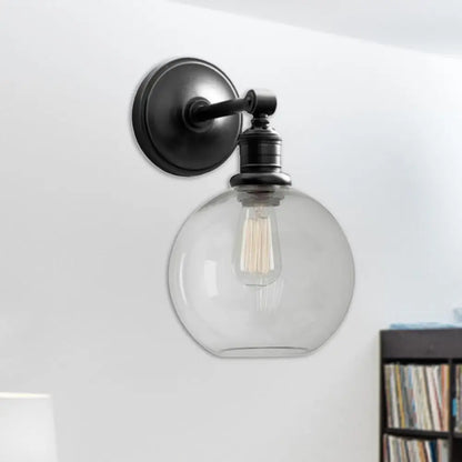 Aplique metálico de 1 luz con globo/cono negro/cromado para montaje en pared de dormitorio industrial
