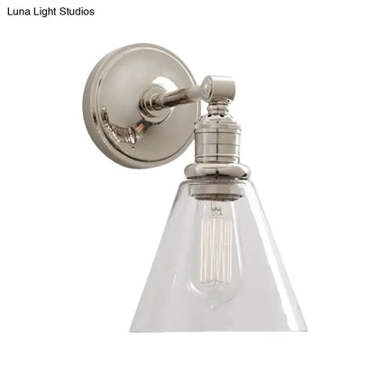 Aplique metálico de 1 luz con globo/cono negro/cromado para montaje en pared de dormitorio industrial