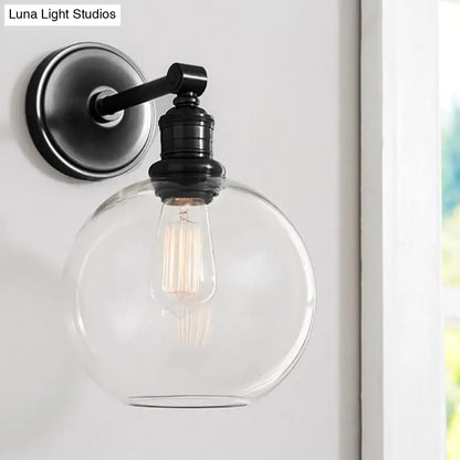Aplique metálico de 1 luz con globo/cono negro/cromado para montaje en pared de dormitorio industrial