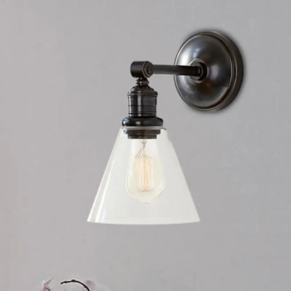 Aplique metálico de 1 luz con globo/cono negro/cromado para montaje en pared de dormitorio industrial