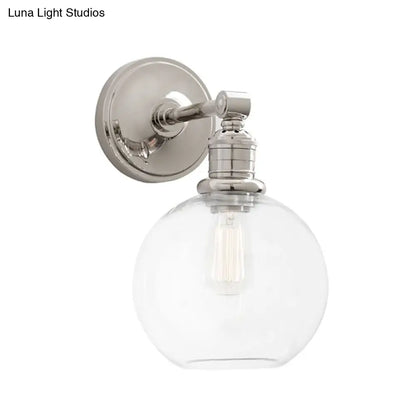 Aplique metálico de 1 luz con globo/cono negro/cromado para montaje en pared de dormitorio industrial