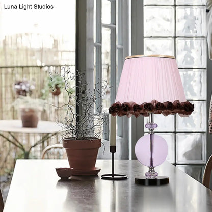 Lámpara de mesa de noche de cristal rosa de 1 luz para dormitorio