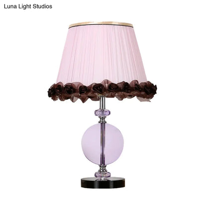 Lámpara de mesa de noche de cristal rosa de 1 luz para dormitorio
