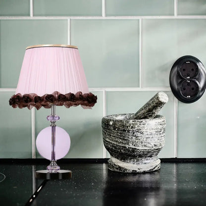 Lámpara de mesa de noche de cristal rosa de 1 luz para dormitorio