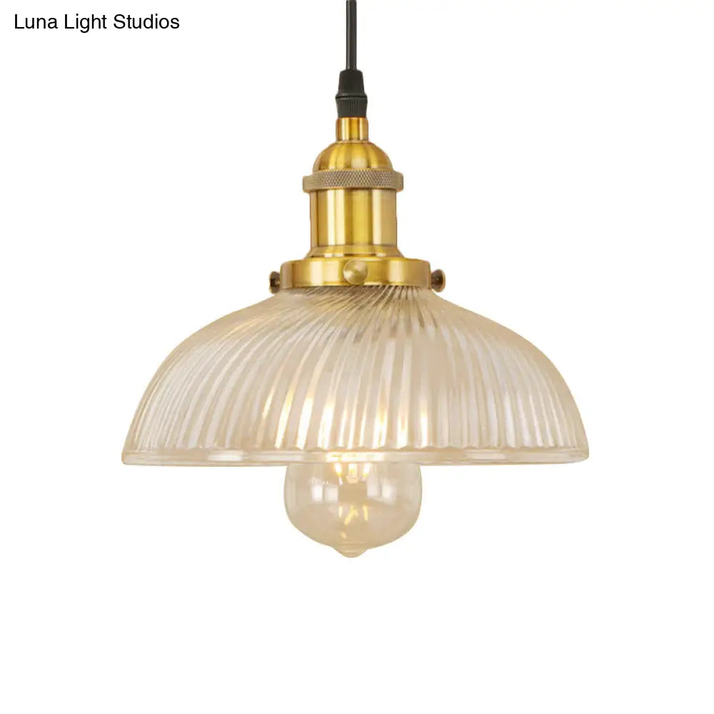 1-Light Ribbed Glass Dome Pendant Ceiling Light for Industrial & Rustic Settings.