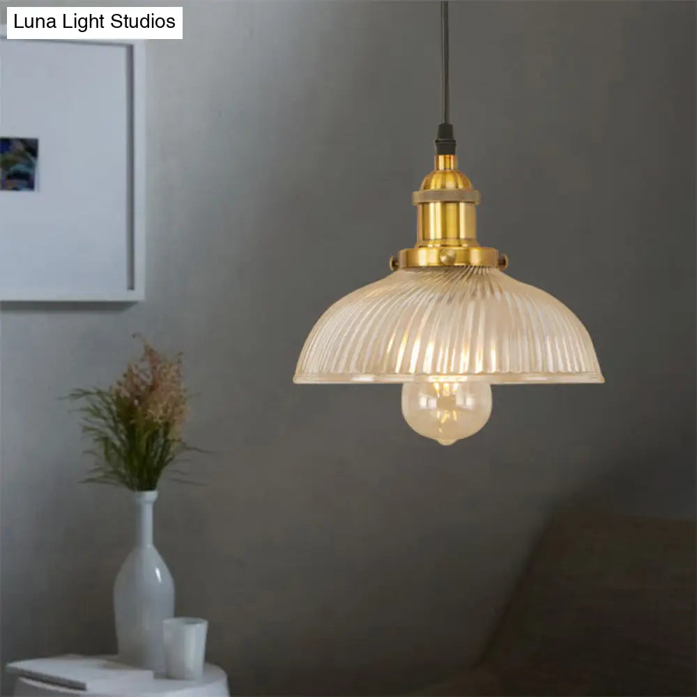 1-Light Ribbed Glass Dome Pendant Ceiling Light for Industrial & Rustic Settings.