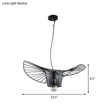 1-Light Rustic Suspension Lamp: Metal Black Trapezoid/Lotus Leaf Design, Perfect for Living Room