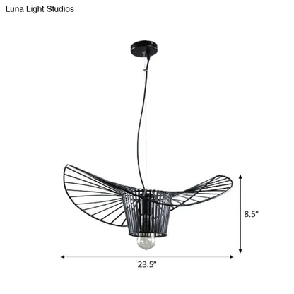 Lámpara colgante rústica de 1 luz: Diseño trapezoidal/hoja de loto en metal negro, perfecta para la sala de estar.