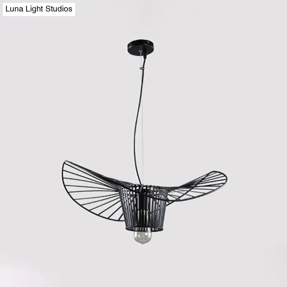 1-Light Rustic Suspension Lamp: Metal Black Trapezoid/Lotus Leaf Design, Perfect for Living Room