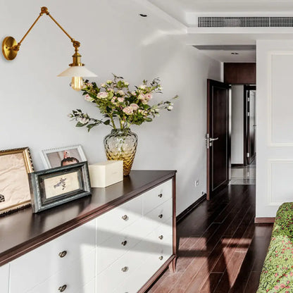 1-Light Saucer Shade Wall Sconce with Swing Arm - Industrial Brass/Bronze Finish and Frosted Glass Lamp