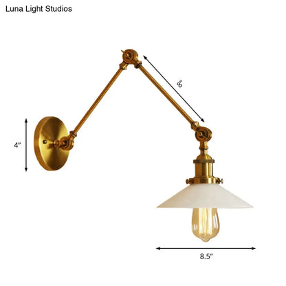1-Light Saucer Shade Wall Sconce with Swing Arm - Industrial Brass/Bronze Finish and Frosted Glass Lamp