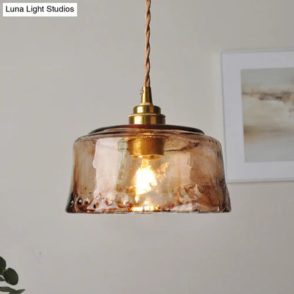 DecorBites™ 1-Light Suspended Lighting Fixture Rustic Dining Room Pendant Lamp with Round Amber Alabaster Glass Shade in Brass