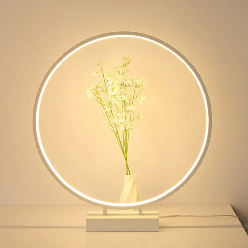 10", 12", 16" Dia Ring Desk Lamp - Simplicity Acrylic LED Light - Black/White - Warm/White Light