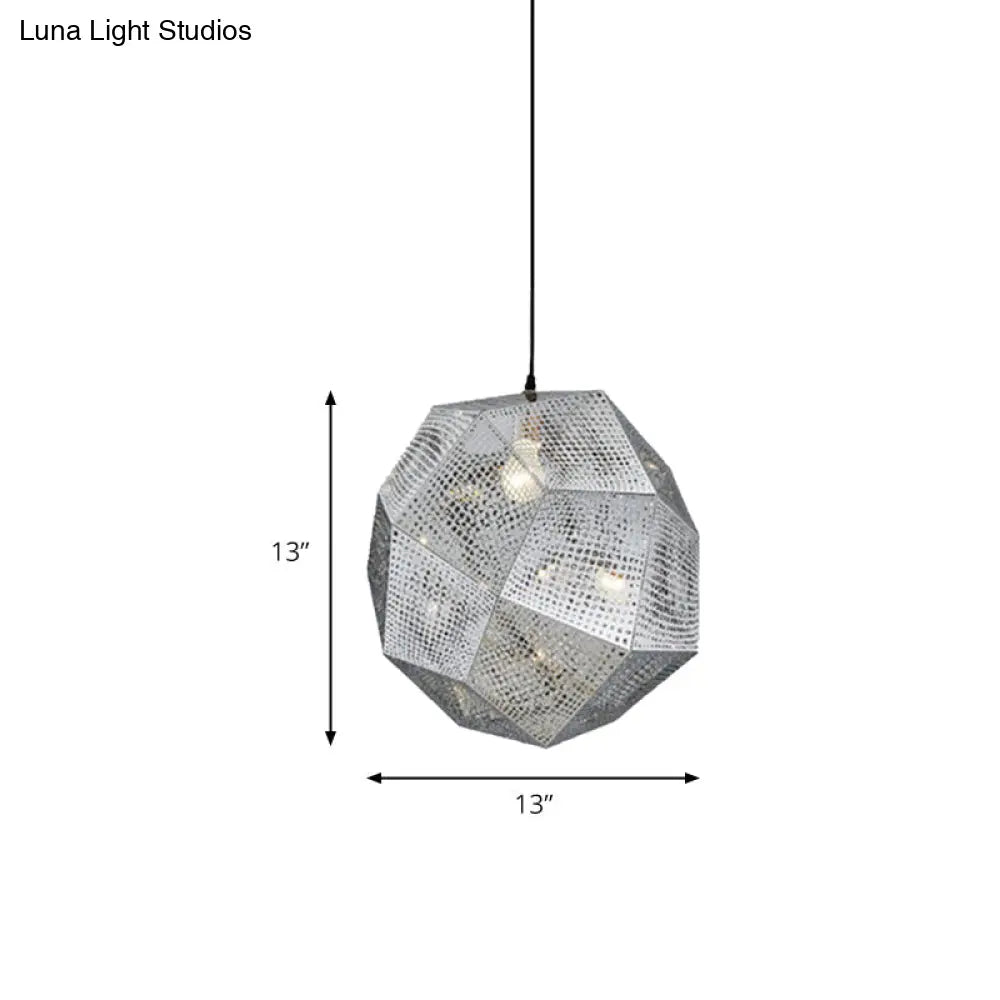 10"/12.5"/19"W Faceted Globe Pendant Light - Contemporary Metal, 1 Light - Sliver/Gold/Rose Gold